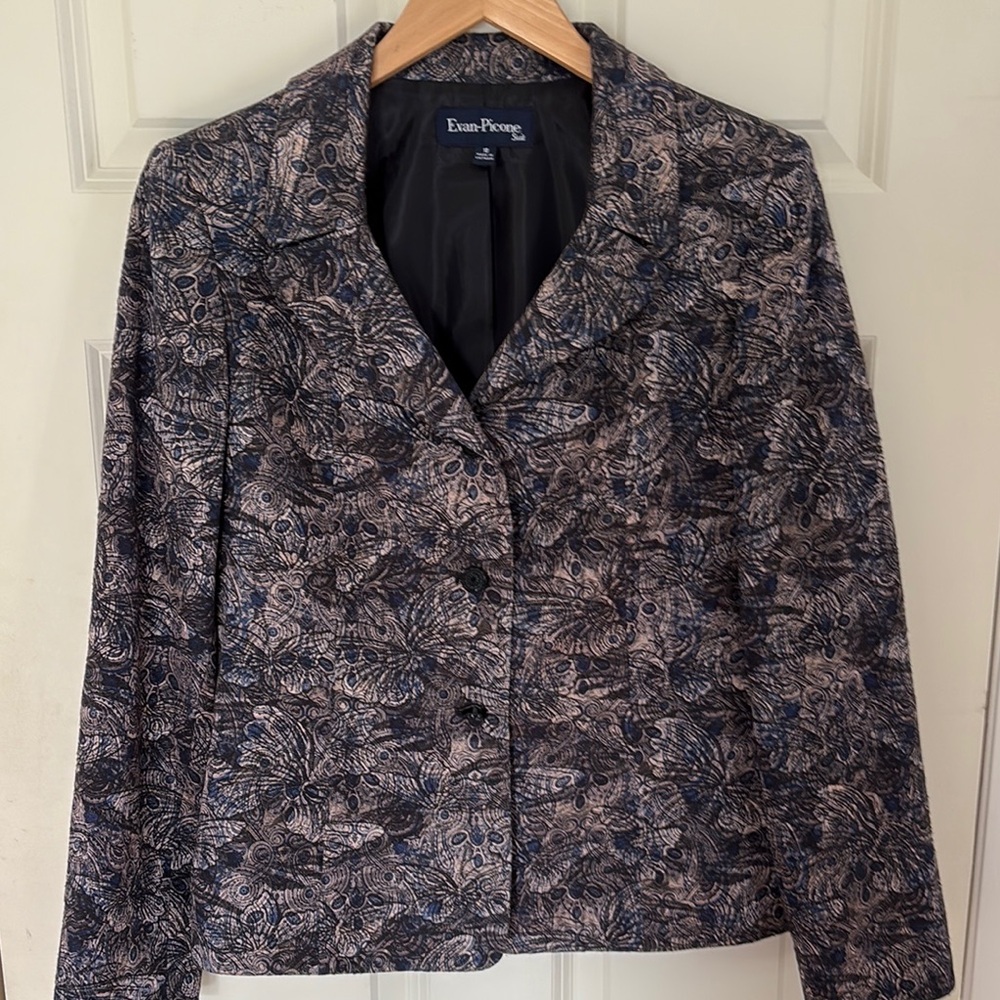 Evan Picone Women's Blue and Bronze Patterned Blazer